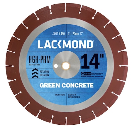 Lackmond Diamond Blade, Laser Weld Segmented, Series HGHPRM, 14 Diameter Blade, 1 ArborShank HGH145001PRM